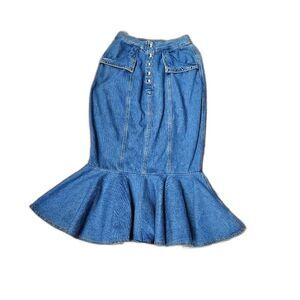 Vintage denim maxi skirt retro studded rockabilly western long skirt curvy Sz 4